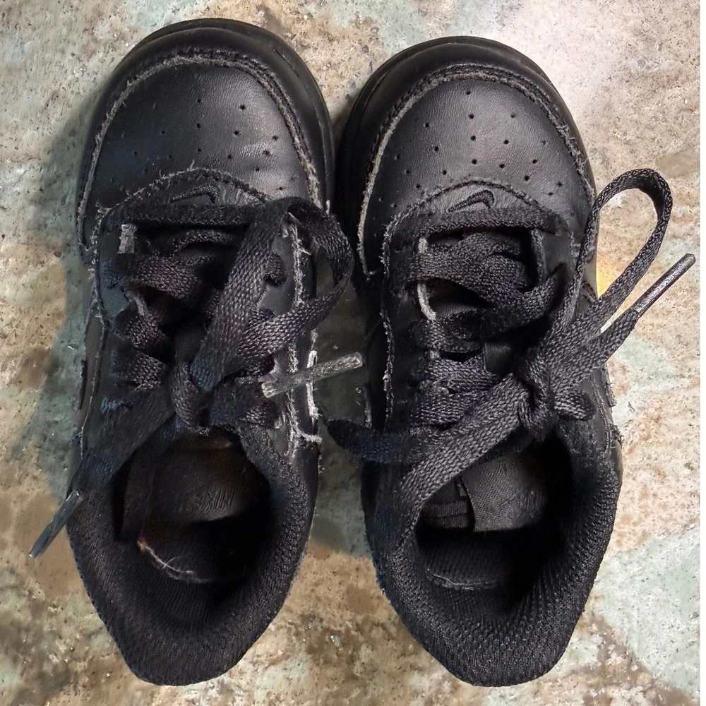 Nike Air Force 1 Crib Toddler‎ Shoes Black Leather Lace Up Size 6.5C Sneakers